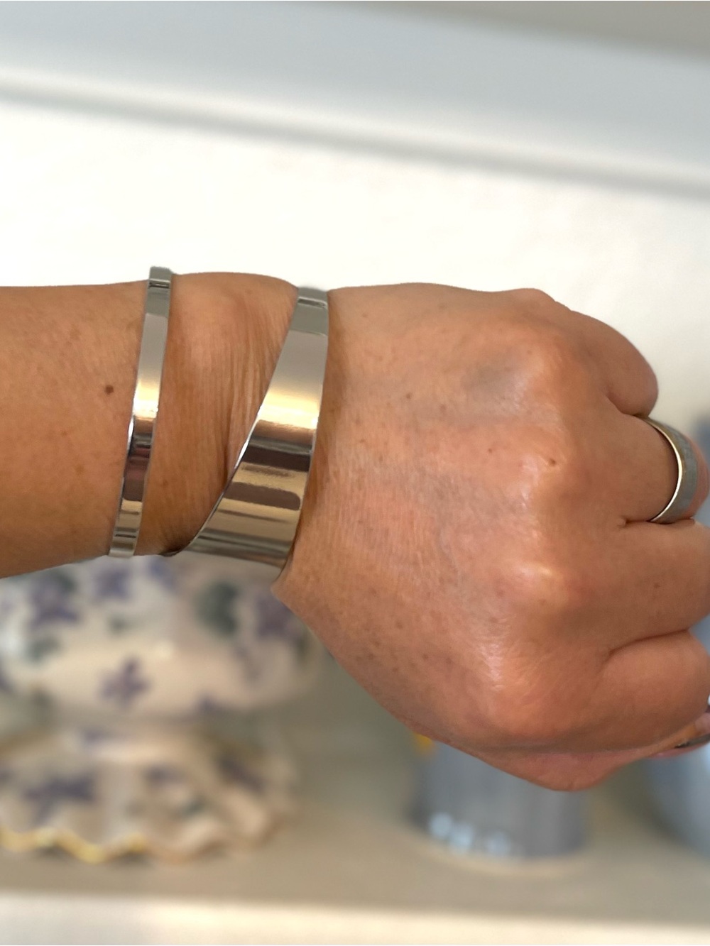 Classic Silver Metal Cuff Bracelet - Women's Jewelry